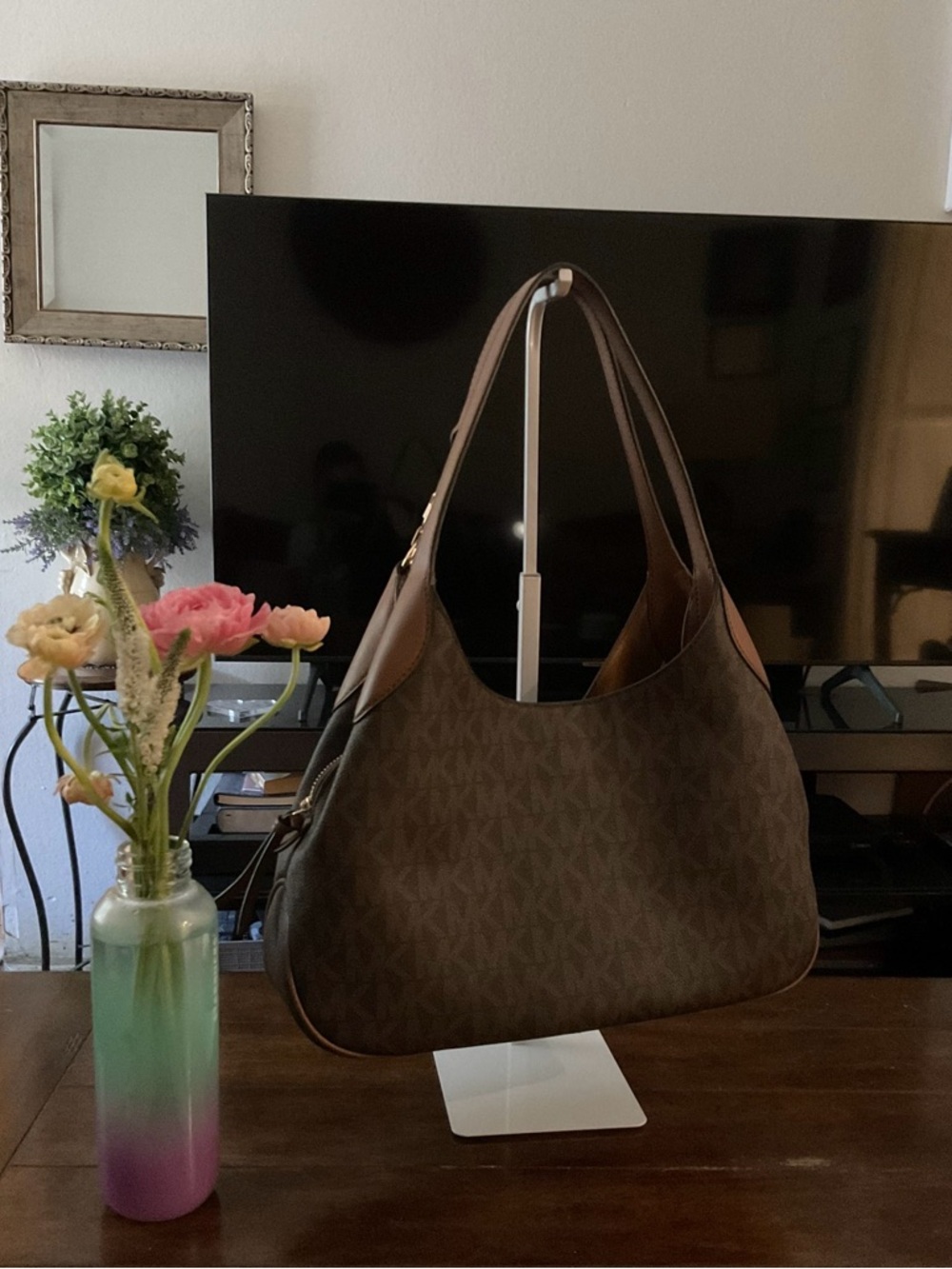 Michael Kors Brown and Tan Logo Hobo Bag - Picture 2 of 2